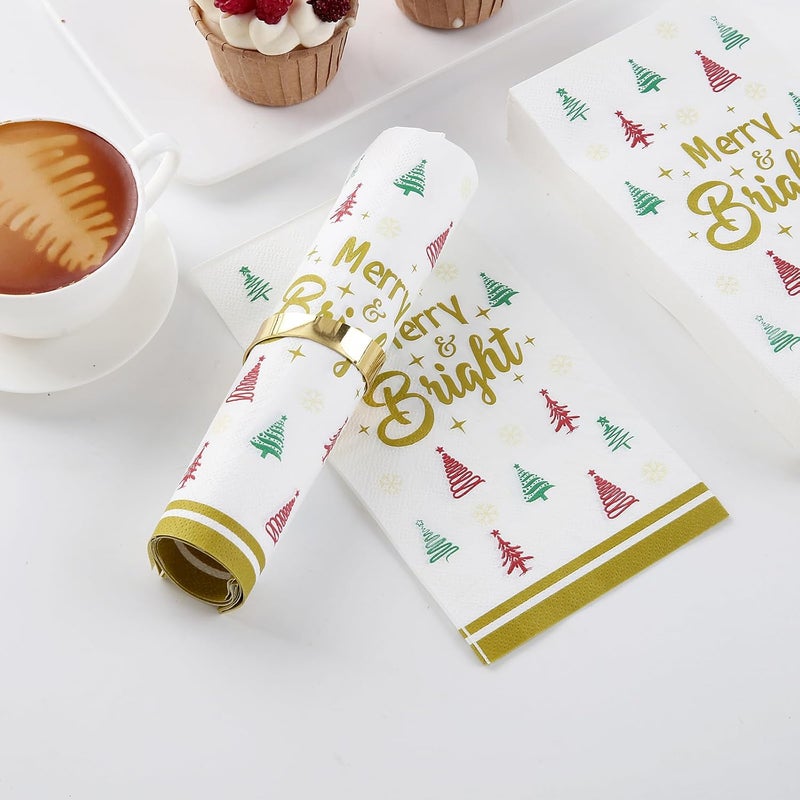 Tamone 100PCS 3-Ply Christmas Napkins - Green and Red Christmas Tree Napkins Disposable Gold - Premium Quality Dinner Napkins Soft and Absorbent - Image 4